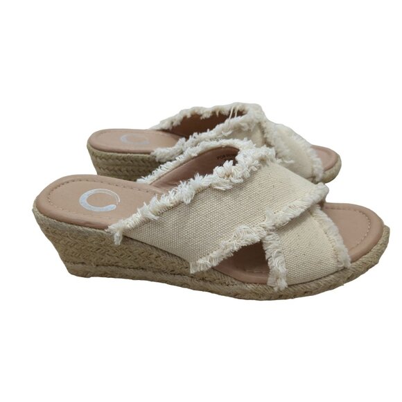 Journee Collection Wedge Sandal Womens 6 Beige Slip On Open Toe Shanni - Picture 3 of 11